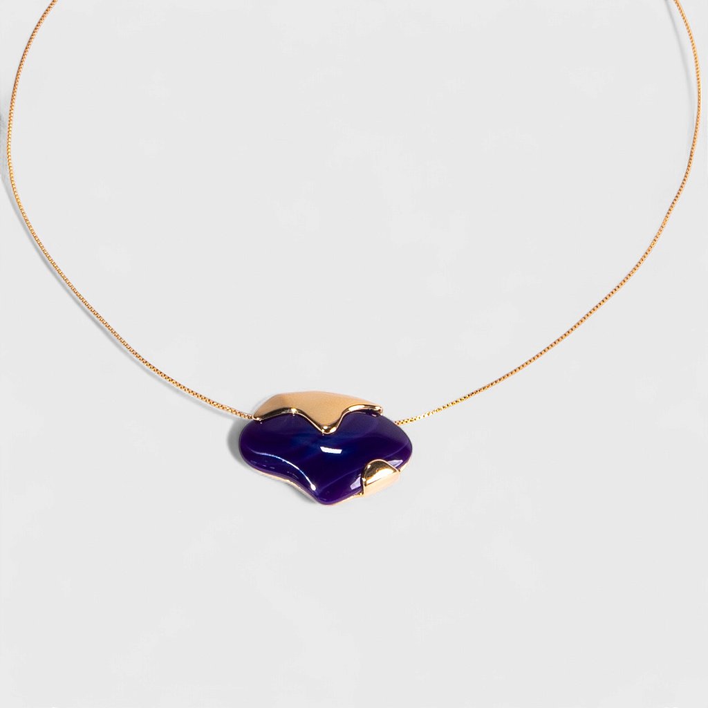 Colar Ágata Roxa Banhado a Ouro 18k - Natural